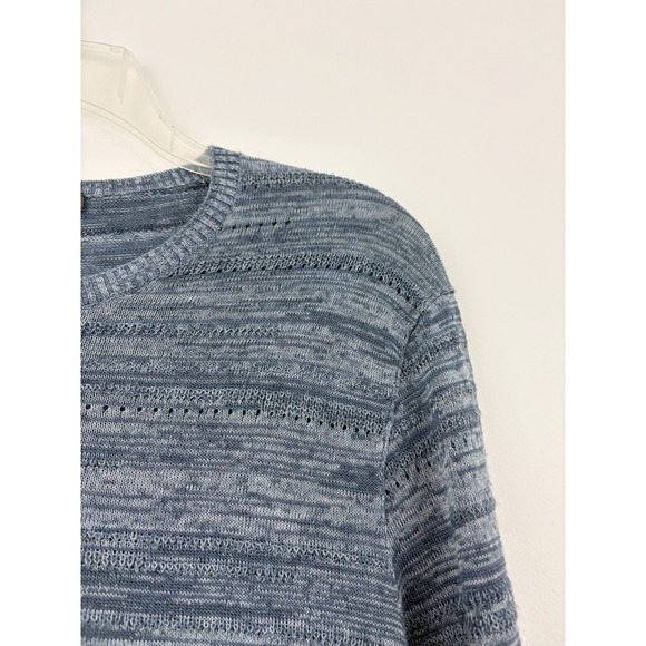 John Varvatos Erik Textured Long Sleeve Sweater Size S Dutch Blue Linen Crew - Picture 4 of 6